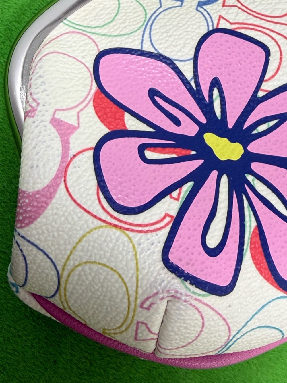 COACH Pink All Over Signature Kiss Lock Coin Purse - Picture 6 of 8